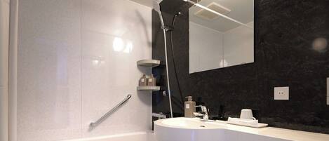 Hair dryer, soap, shampoo