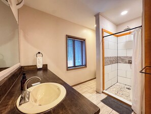 Shower, towels - Not Your Average 4BR Cabin | Epic Game Room + Sauna (Whittier)