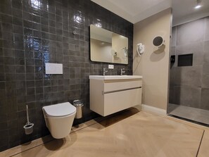 Dusche, Haartrockner, Handtücher, Seife