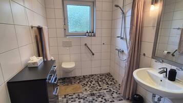 Dusche, Haartrockner, Handtücher, Seife
