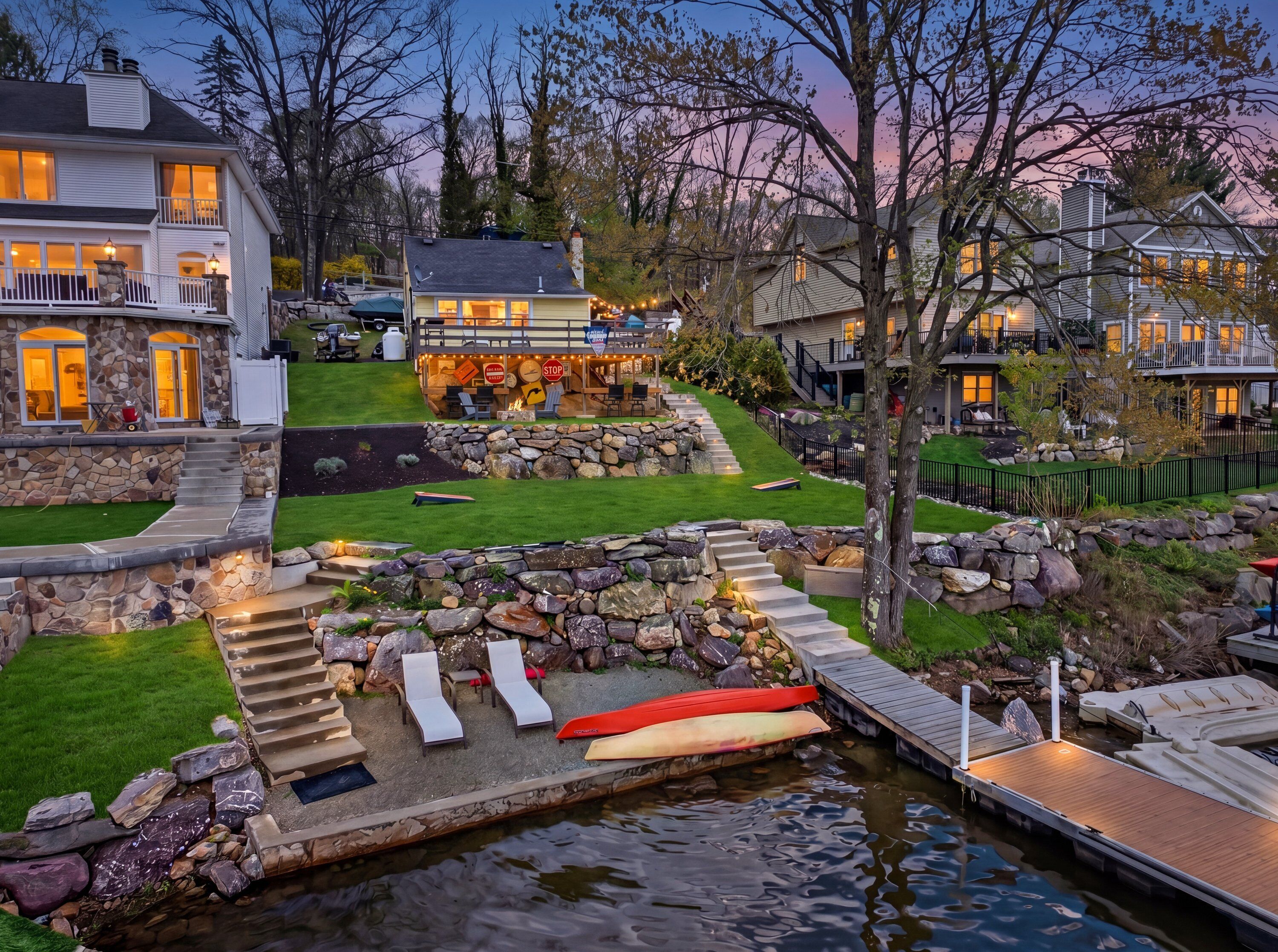 Lakefront retreat with private dock, firepit & sunset views