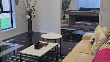 Smart TV, foosball, stereo