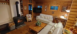 Una televisión, una chimenea
