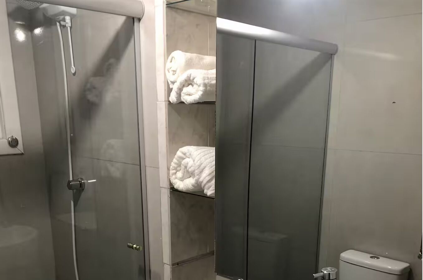 Hair dryer, bidet, towels, soap