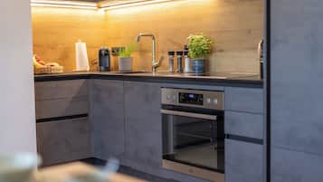 Classic Apartment, Balcony, Mountain View | Private kitchen | Full-sized fridge, oven, stovetop, dishwasher