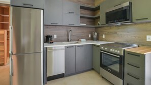Fridge, microwave, oven, dishwasher