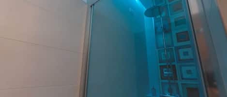 Shower, bidet, soap, toilet paper