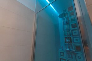 Shower, bidet, soap, toilet paper