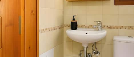 Douche, séchoir à cheveux, serviettes fournies