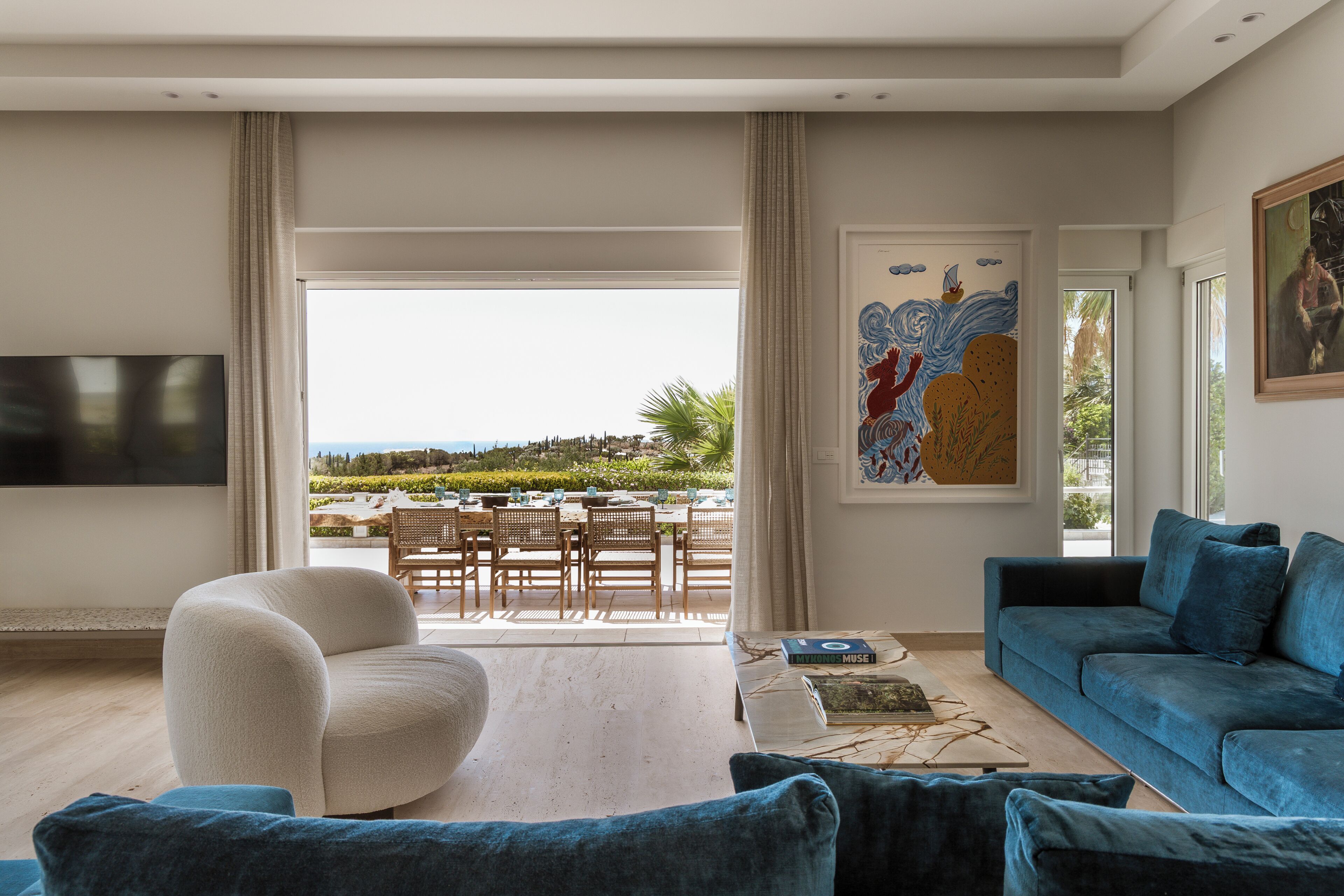 Villa superior, vista al mar | Sala de estar