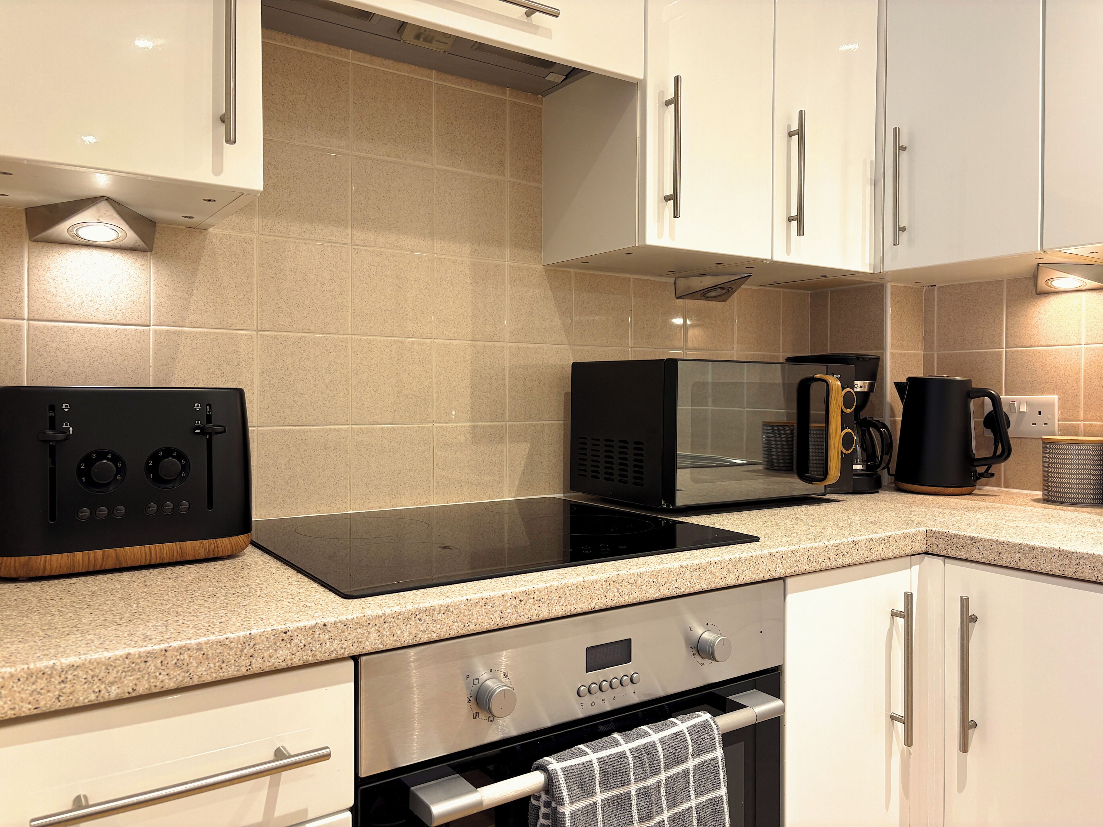 Fridge, microwave, oven, dishwasher