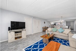 TV - Spacious beachfront corner condo with Gulf views, 3 pools & hot tubs! (South Padre Island)