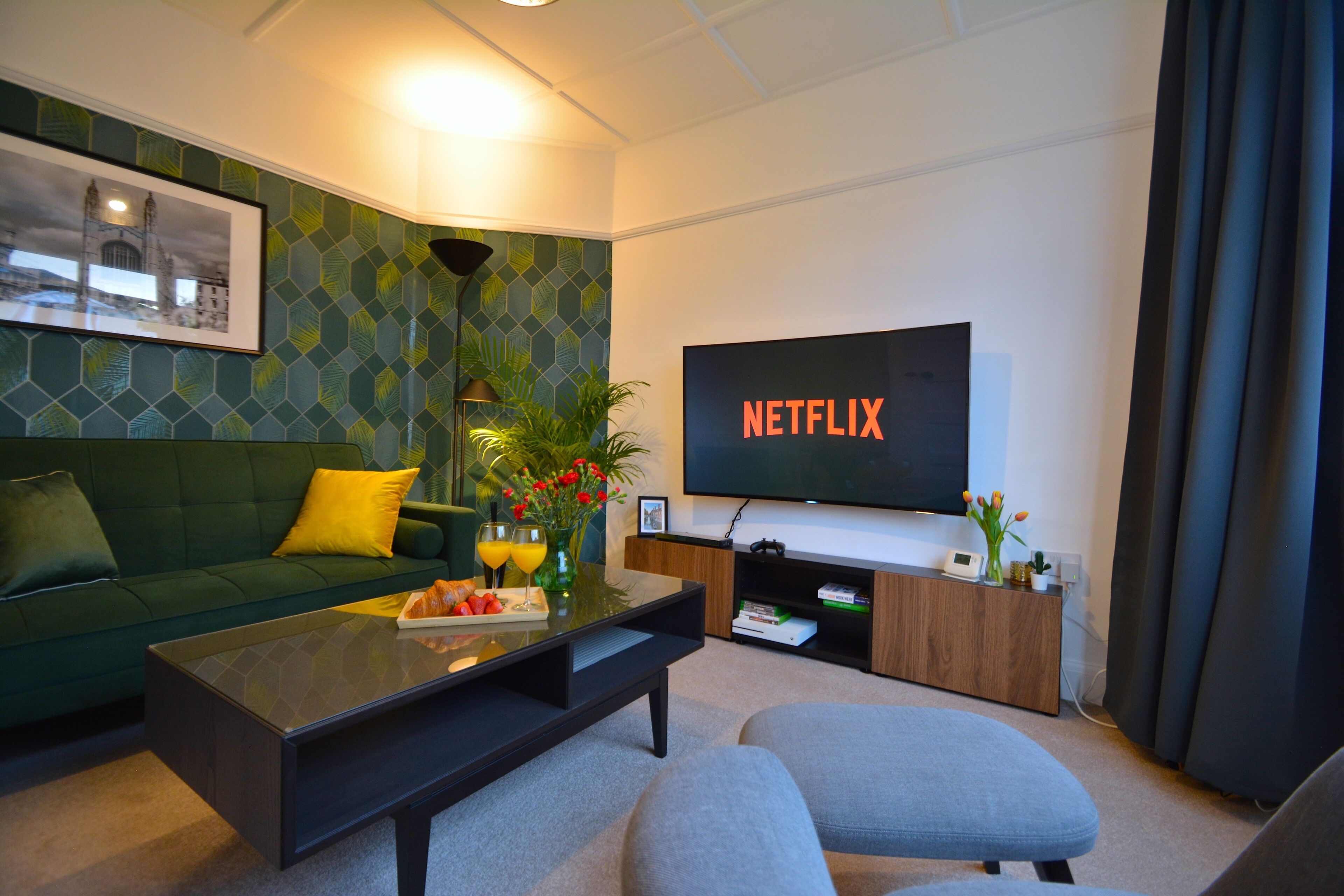 Smart TV, video games, DVD player, video library