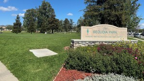 A park sign with the number 2150 and the name 'Sequoia Park' indicating its location within the Rancho Simi Recreation and Park District.