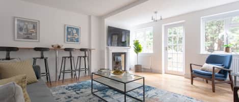 TV, fireplace