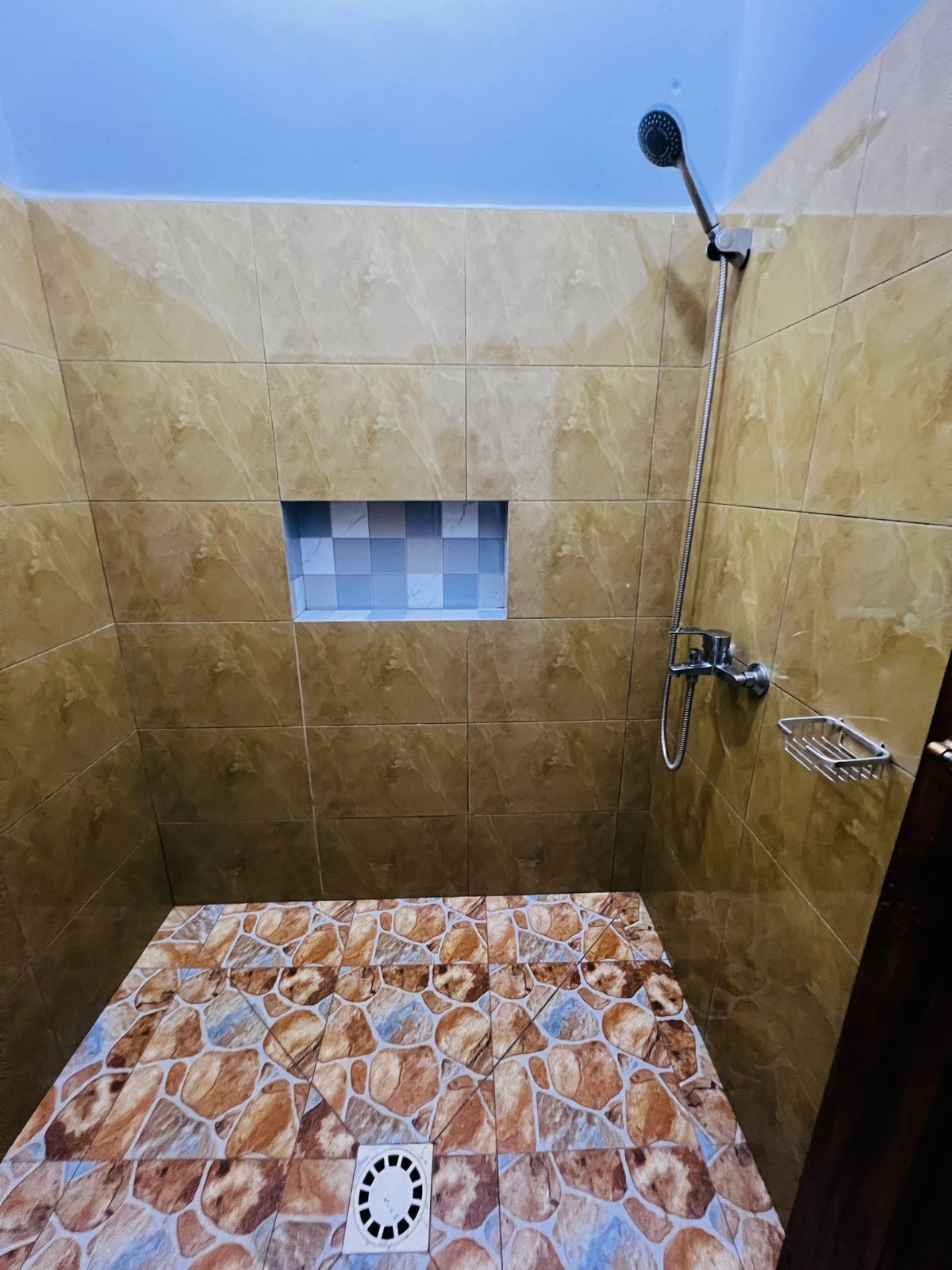 Douche, serviettes fournies, savon, papier toilette