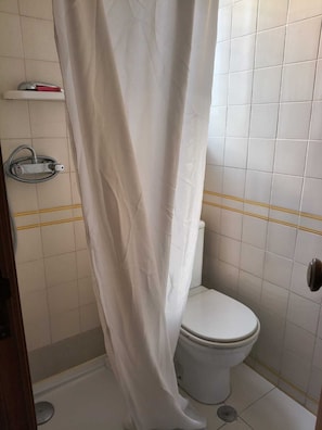 Hair dryer, bidet, towels, soap