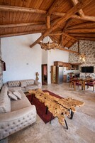 Villa, Private Pool, Lake View | Living area | 40-inch LED TV with satellite channels, fireplace, heated floors