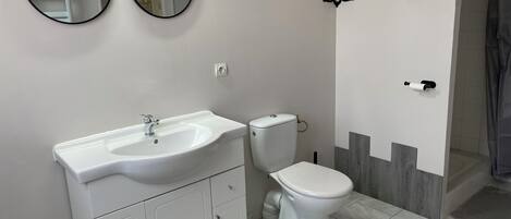 Douche, serviettes fournies, savon, papier de toilette