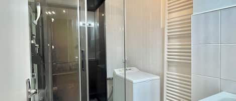 Douche, séchoir à cheveux, papier de toilette