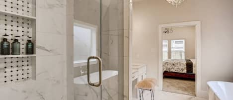 Hair dryer, bidet, towels, soap