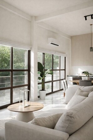 Luxury Apartment, Balcony, Garden View | Living area