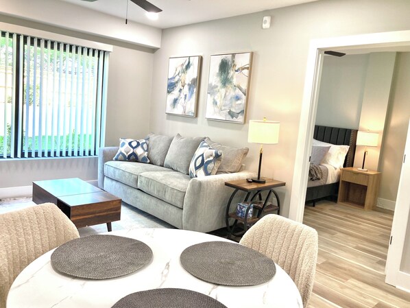 Living area - Modern 1BR near Emory, Mercer & major health campus (Tucker)