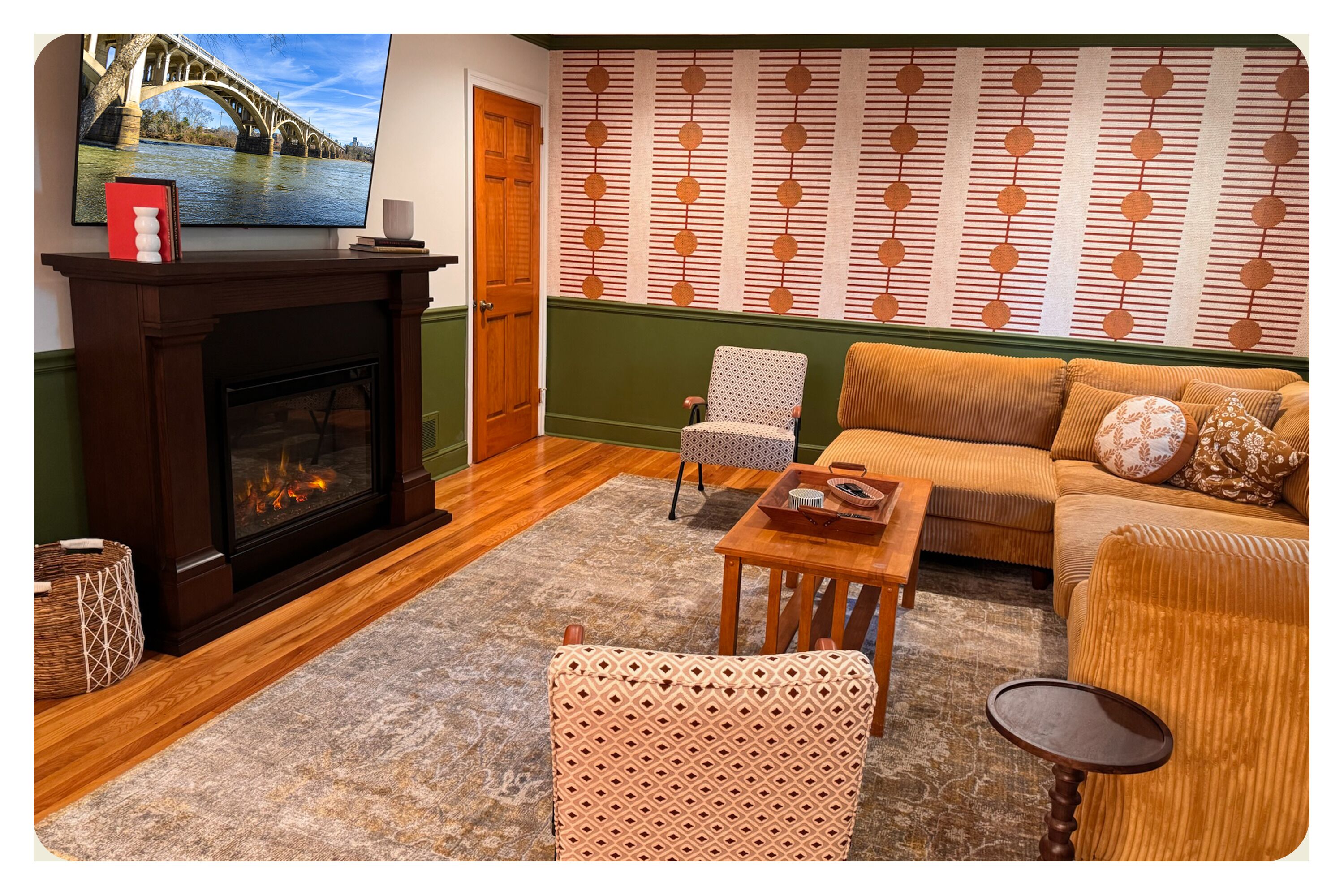 Smart TV, fireplace, video games, foosball