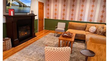 Smart TV, fireplace, video games, foosball