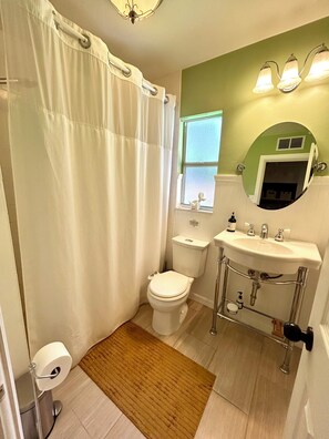 Regadera, secadora de cabello, bidet, toallas