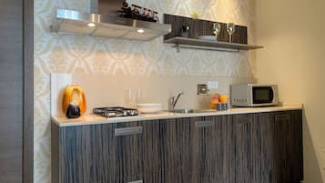 Estúdio conforto (Terra di Siena) | Cozinha privada | Geladeira, micro-ondas, cooktop, lava-louças