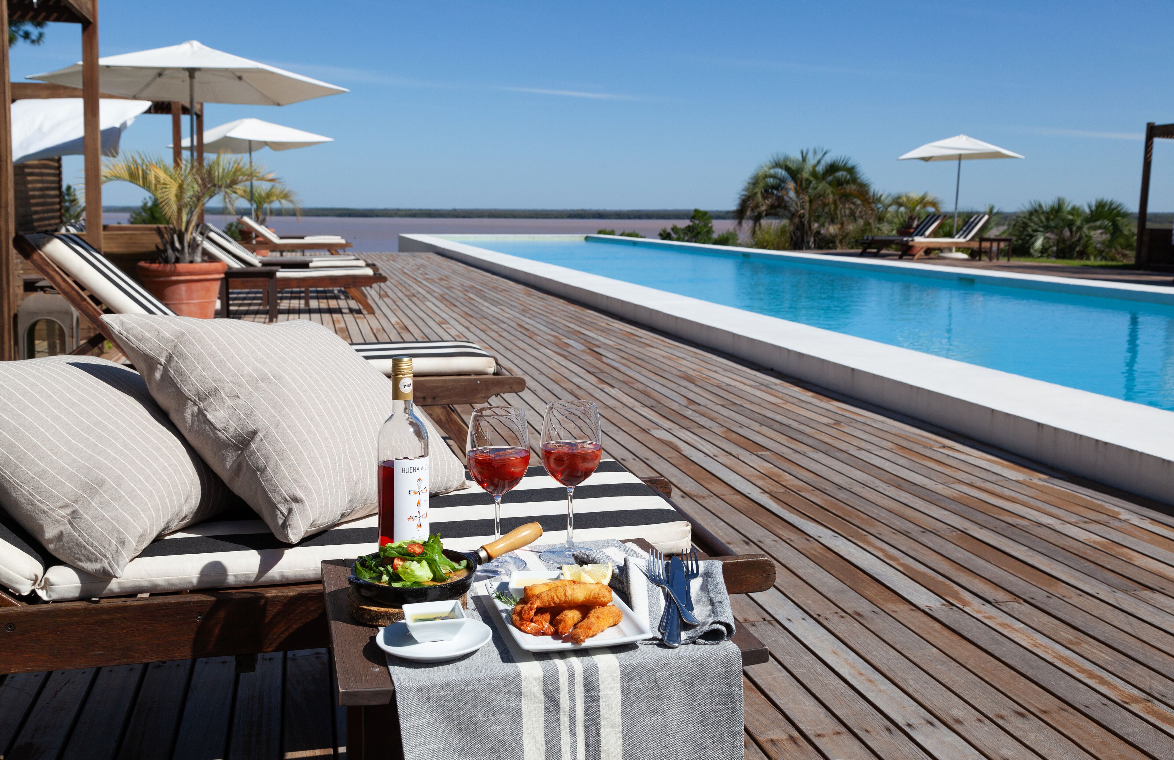 outdoor pool, pool loungers