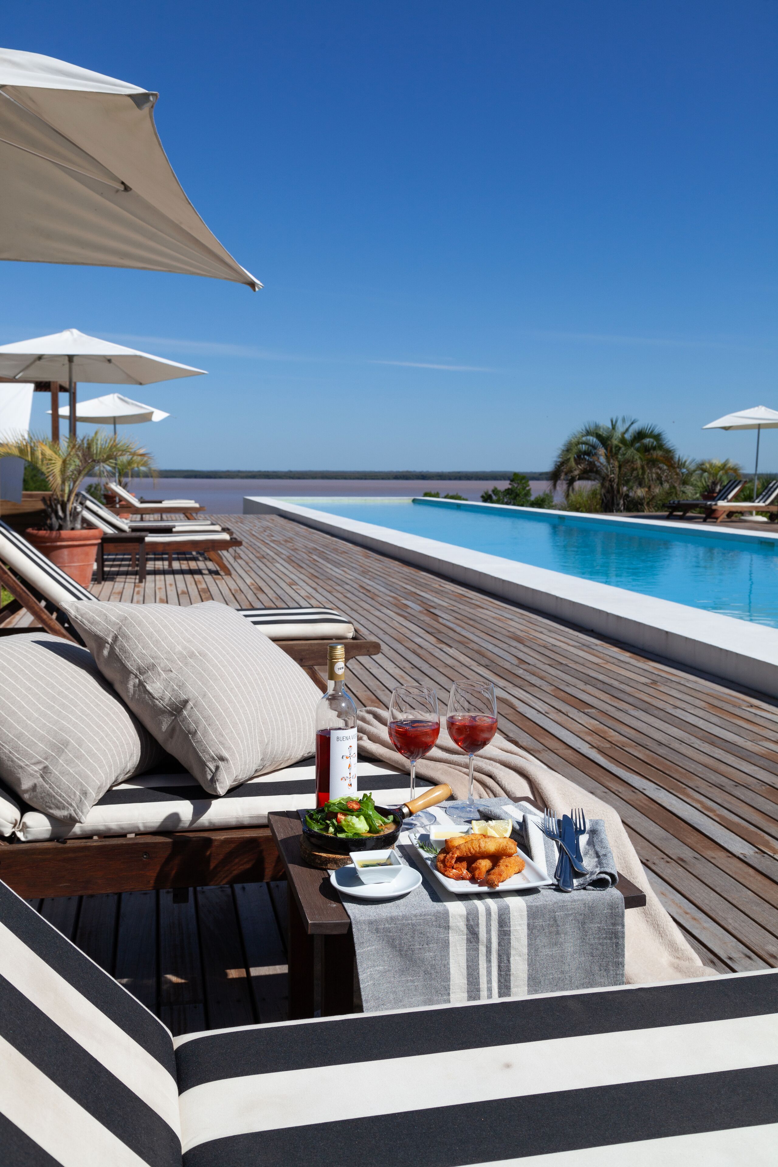 outdoor pool, pool loungers