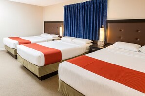 Family Room, 3 Queen Beds | 1 bedroom, desk, laptop workspace, iron/ironing board