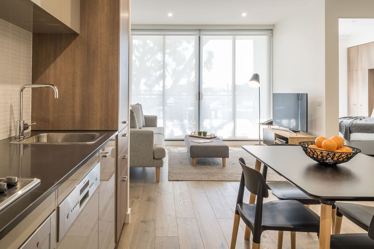 Superior Two Bedroom Apartment | Private kitchen | Full-size fridge, microwave, oven, stovetop