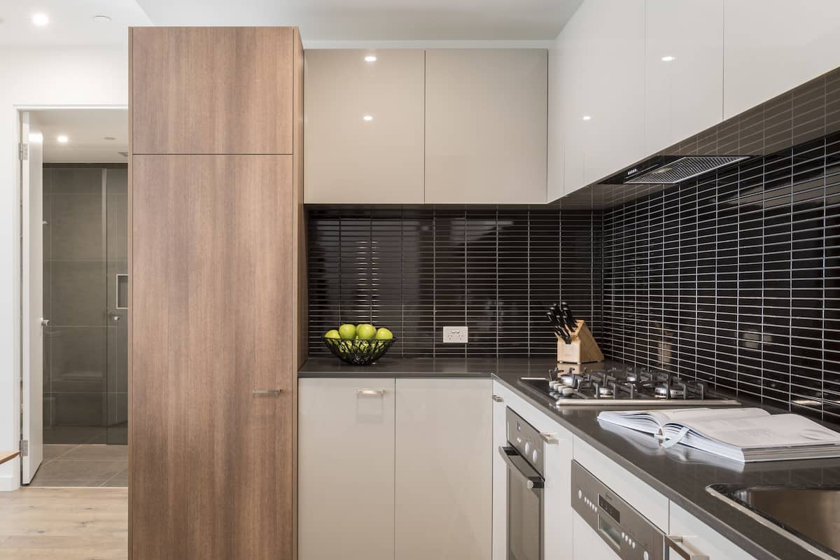 two bedroom terrace apartment | private kitchen | full-sized fridge, microwave, oven, stovetop