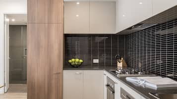 Two Bedroom Terrace Apartment | Private kitchen | Full-size fridge, microwave, oven, stovetop