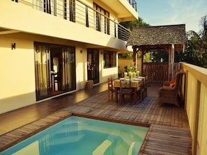 Outdoor pool, pool loungers