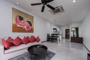 Standard Villa, 2 Bedrooms, Private Pool | Living area | Plasma TV, DVD player