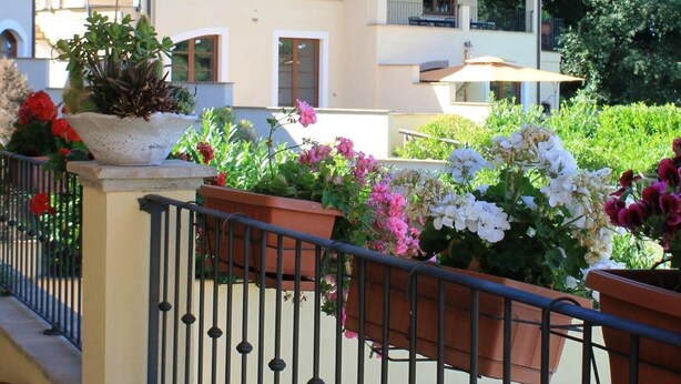 A balcony with potted plants and a railing. - Donna Etrusca B&B (Sutri)