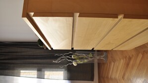 A modern kitchen with wooden cabinetry and a visible plant. - Metropolis Prague Apartments (Prague)