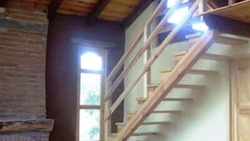 Cabin, 2 Bedrooms | Living area | 20-inch TV with cable channels, fireplace