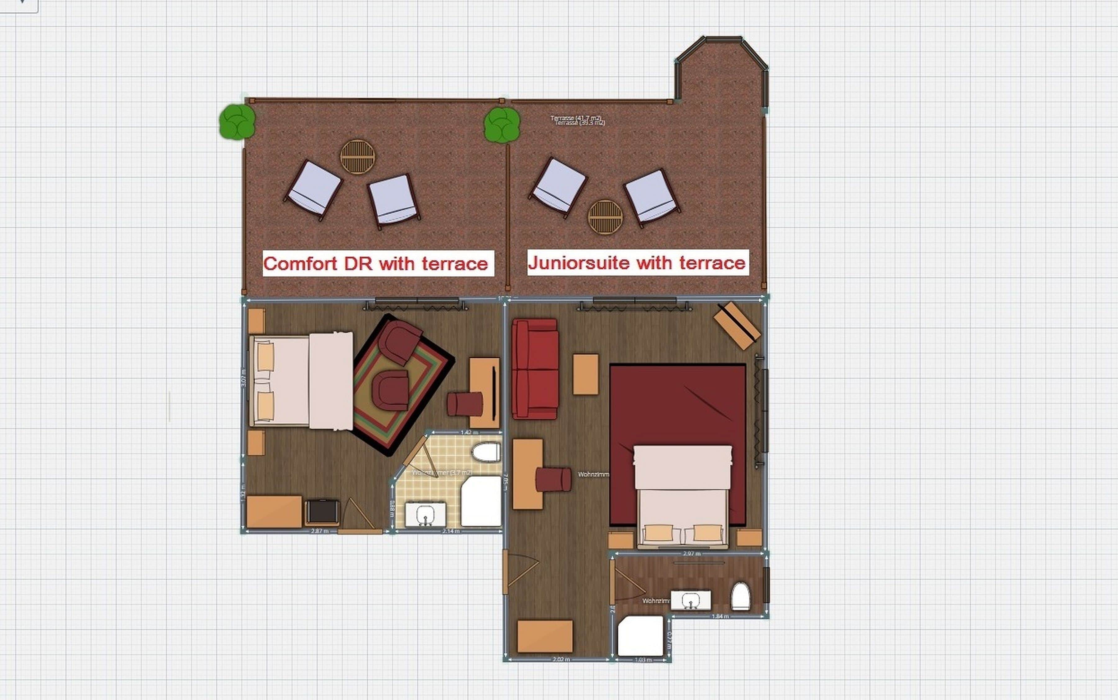 2 bedrooms, premium bedding, in-room safe, desk