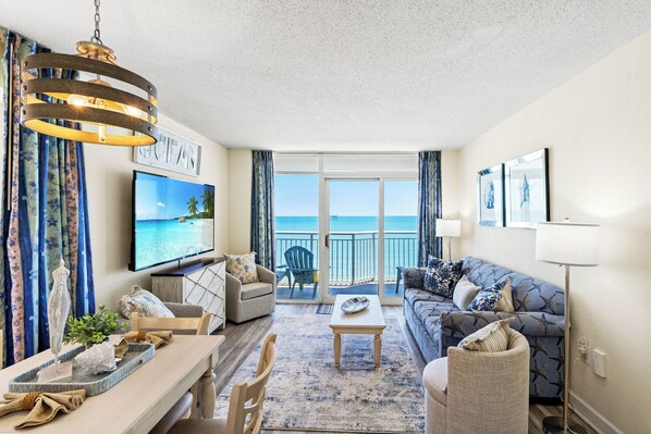 Condo, 2 Bedrooms, Ocean View, Oceanfront (1032) | Living area | TV, DVD player