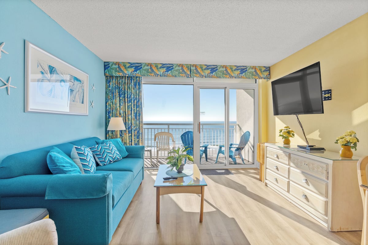 Condo, 1 Bedroom, Ocean View, Oceanfront (506) | Living area | TV, DVD player