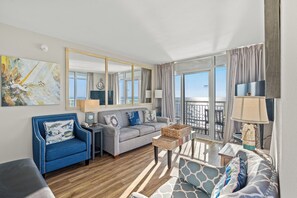 Condo, 2 Bedrooms, Ocean View, Oceanfront (840) | Living area - Units at Bay Watch by Elliott Beach Rentals (North Myrtle Beach)