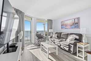 Condo, 2 Bedrooms, Ocean View, Oceanfront (612) | Living area - Units at Bay Watch by Elliott Beach Rentals (North Myrtle Beach)