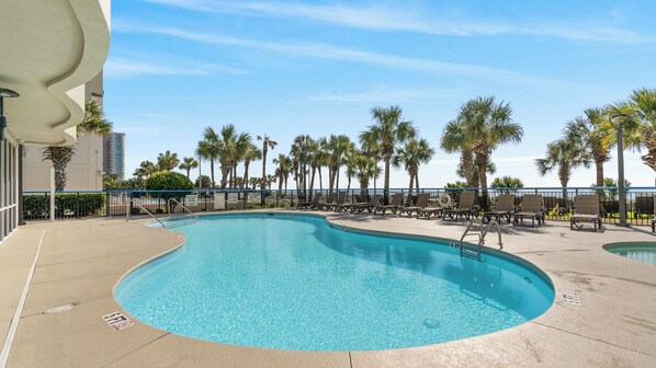 Indoor pool, outdoor pool, sun loungers