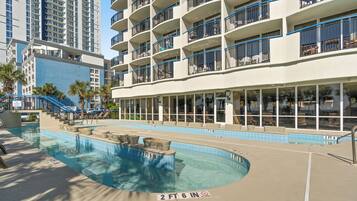 Indoor pool, outdoor pool, pool loungers