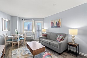 Classic Condo, 1 Bedroom, Balcony, Ocean View (919) | Living area | TV, DVD player - Bluewater Resort by Elliott Beach Rentals (Myrtle Beach)